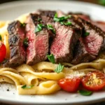 Steak Pasta Recipes Dish On Rustic Table