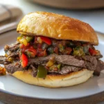 Italian Beef Recipe Sandwich On Wooden Board