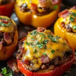 Served Mushroom Bbq Bacon Cheeseburger Stuffed Peppers