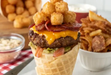 Bacon Cheeseburger Stuffed Tater Tot Cones