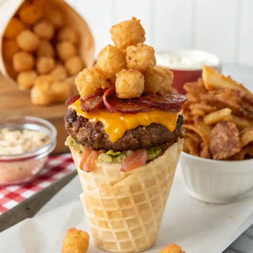 Bacon Cheeseburger Stuffed Tater Tot Cones 27 Bacon Cheeseburger Stuffed Tater Tot Cones