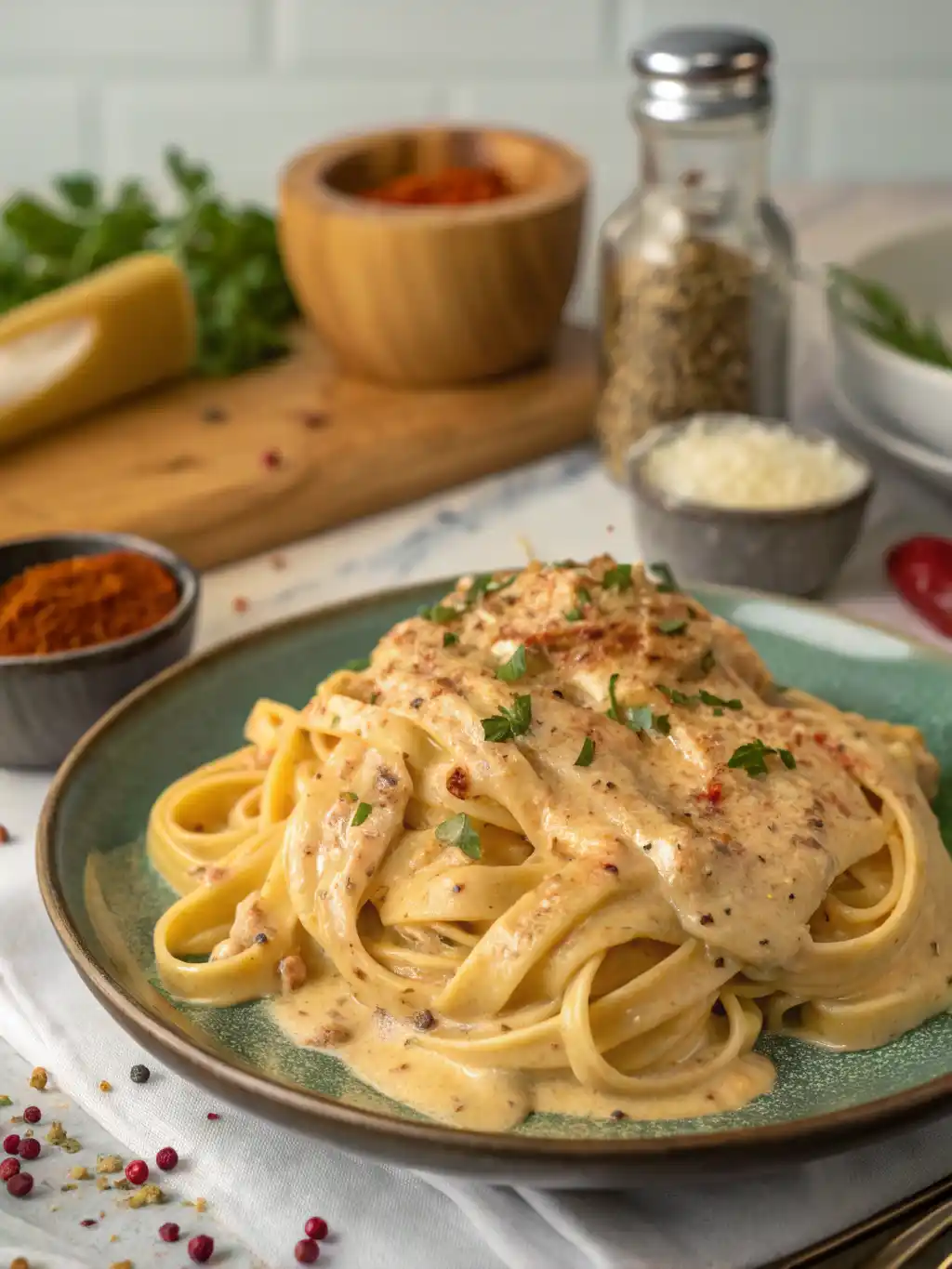 Cajun Alfredo Sauce recipe served over creamy pasta with parmesan and Cajun spices.