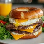 Serving steak egg and cheese bagel