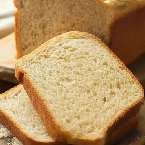 Low Calorie Bread: Healthy Homemade Recipes 27 Low calorie bread recipe with sliced homemade bread on a wooden board.